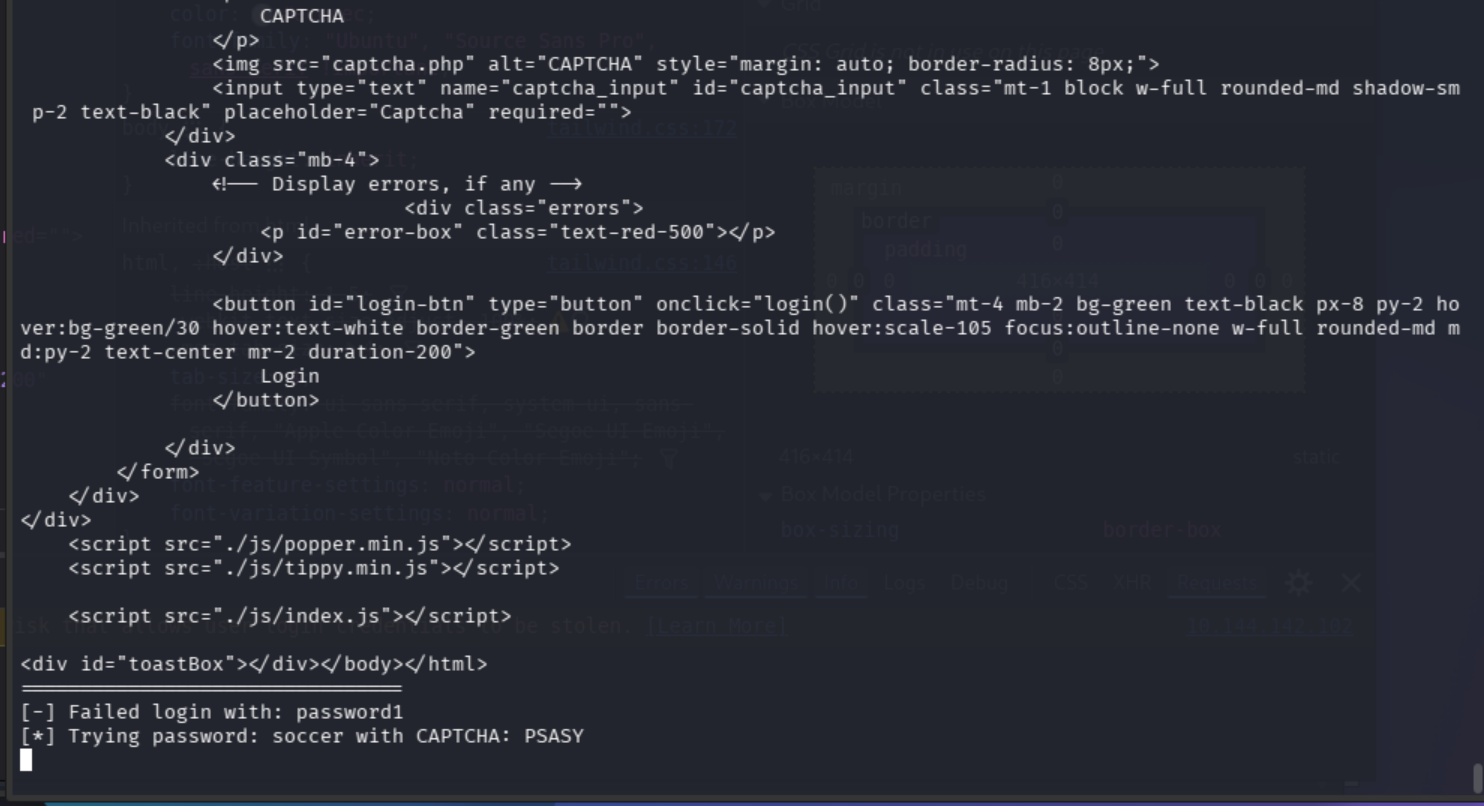 script iterating with password attempts and CAPTCHA reads